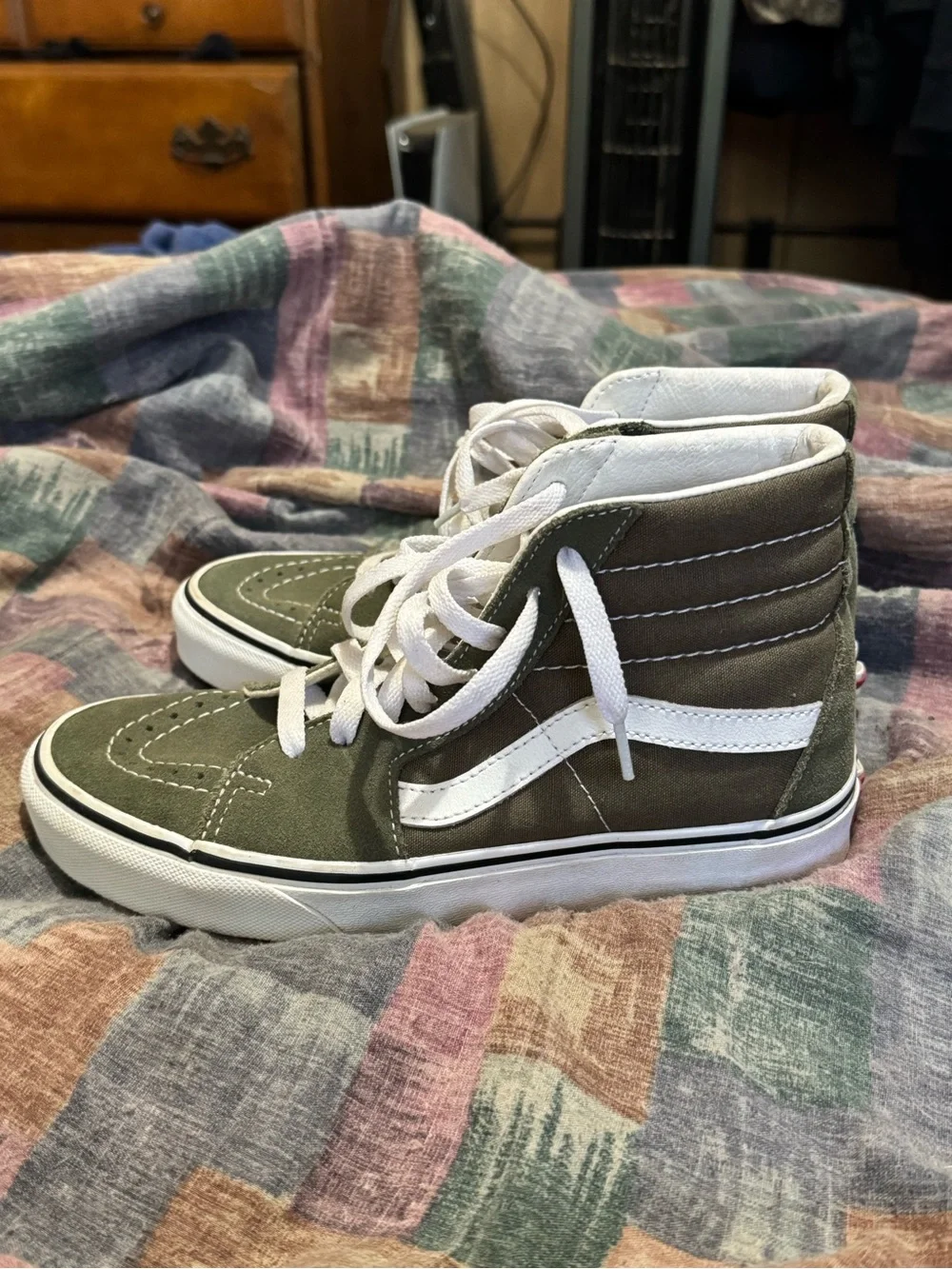 Vans High-Top Sneakers in Olive Green and White